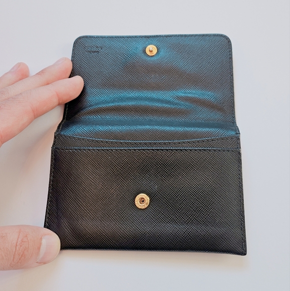 PRADA Saffiano Card Holder Wallet Gold Hardware Logo. - Picture 9 of 14